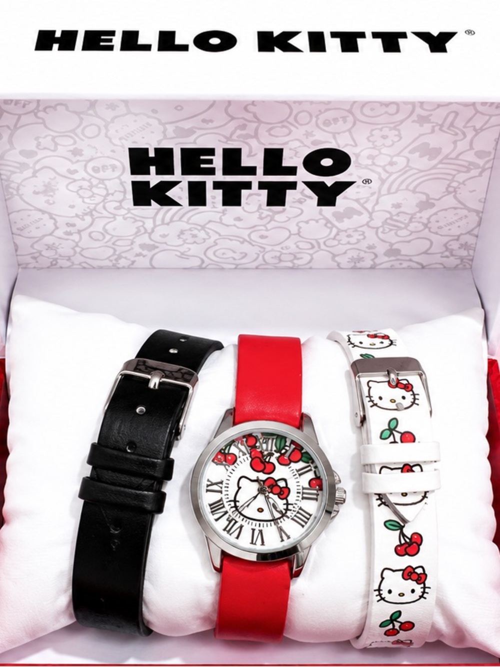 Hello Kitty Red, Black & White Cherry Strap Watch Set
